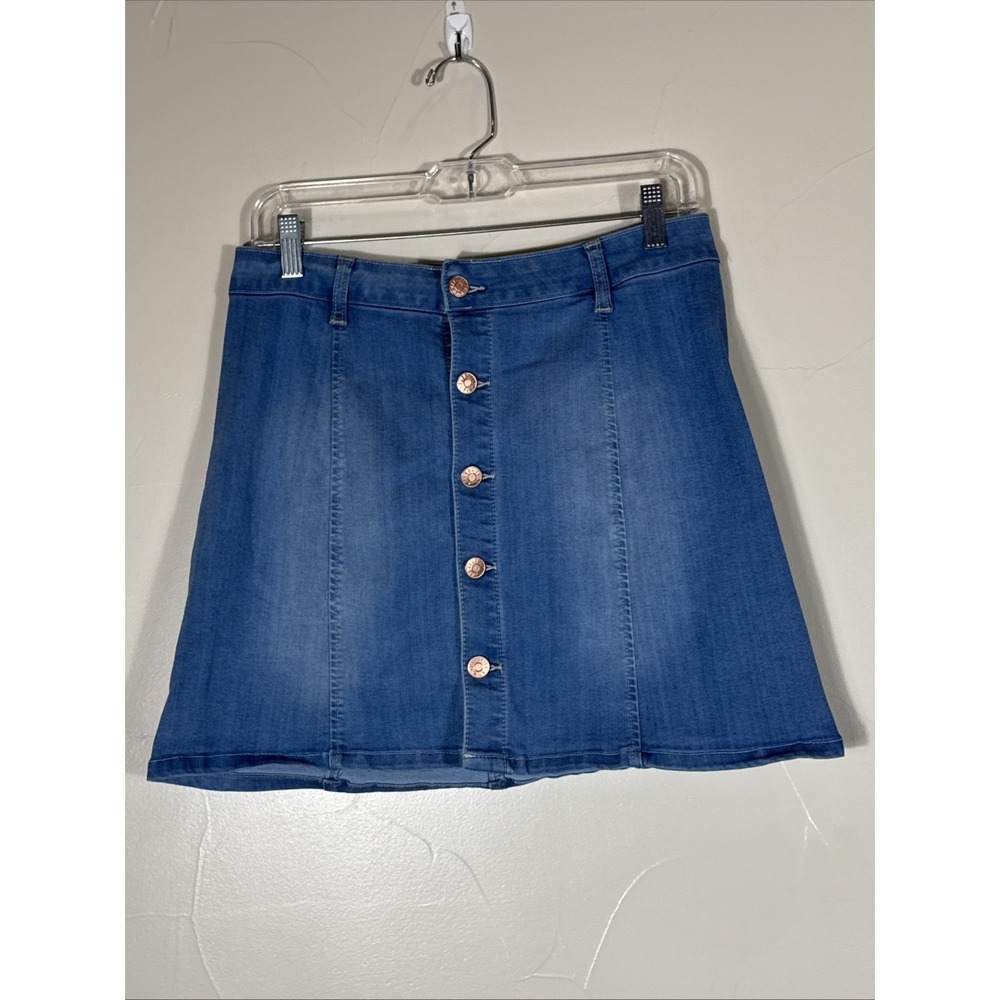 Celebrity Pink Mini Skirt Blue Denim Button-Down Front 9/29